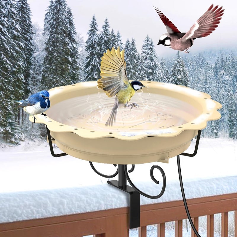 We-buys Heated Bird Baths for Outdoors, 100W Heated Bird Bath for Deck Railing, Heated Birdbath with Thermostat Control, Heated Bird Bath for Outside Winter Garden Patio Yard (Yellow) - Image 1
